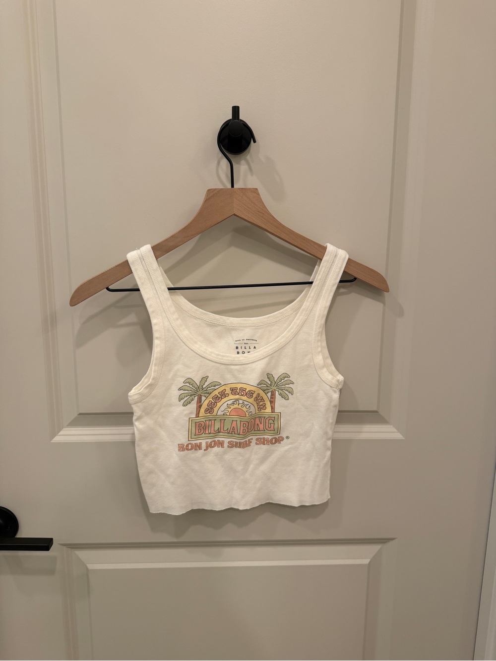Billabong White Crop Tank with Pastel Palm Logo